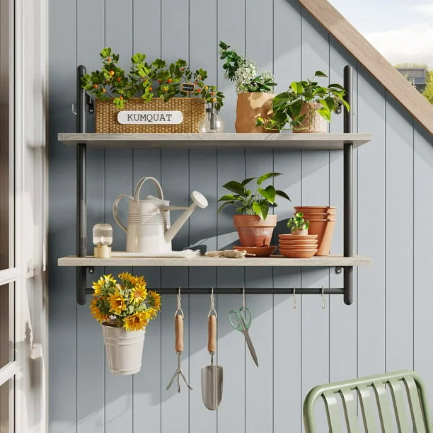 Bestier Pipe Shelf Industrial Floating Shelving 31" Kitchen Wall-Mounted Shelf