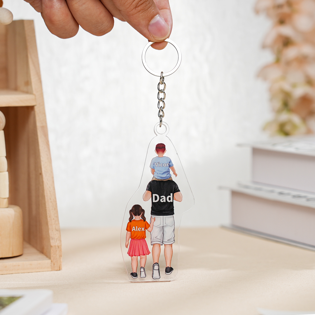 For Dad/Mum - Acrylic Keyring 2-9 Personalised Name Family Decor