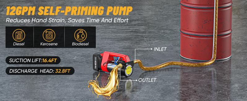 Product Introduction of [TaskStar] Transfer Pump, Portable Cordless Diesel Transfer Pump Kit, Battery Powered 12GPM Fuel Pump Kit w/ 4.0Ah Battery, Nozzle&Hose for Diesel, Kerosene& Biodiesel 2
