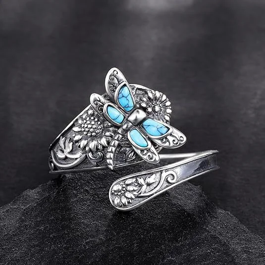 Bohemian Turquoise Dragonfly Sunflower Ring