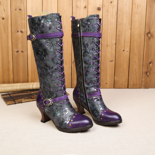 Women'sWarm Embossed Real Leather Dragonfly Boots