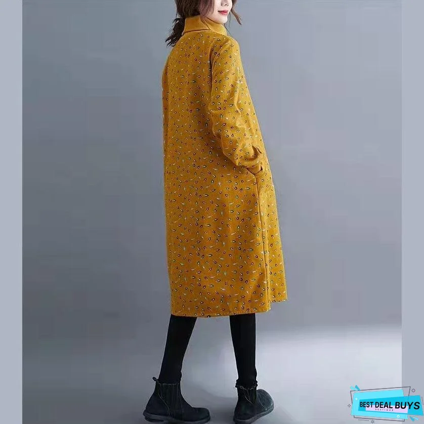 Plus Size Cotton Vintage Floral For Women Casual Loose Autumn Winter Dress