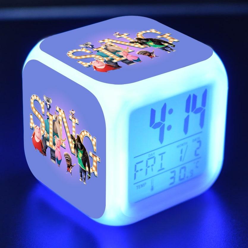 Sing 2 Digital Alarm Clock 7 Color Changing Night Light Touch Control Clock for Kids