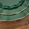 10 Pack | 11" Hunter Emerald Green Hard Plastic Dinner Plates with Gold Ruffled Rim, Large Heavy Duty Disposable Dinnerware