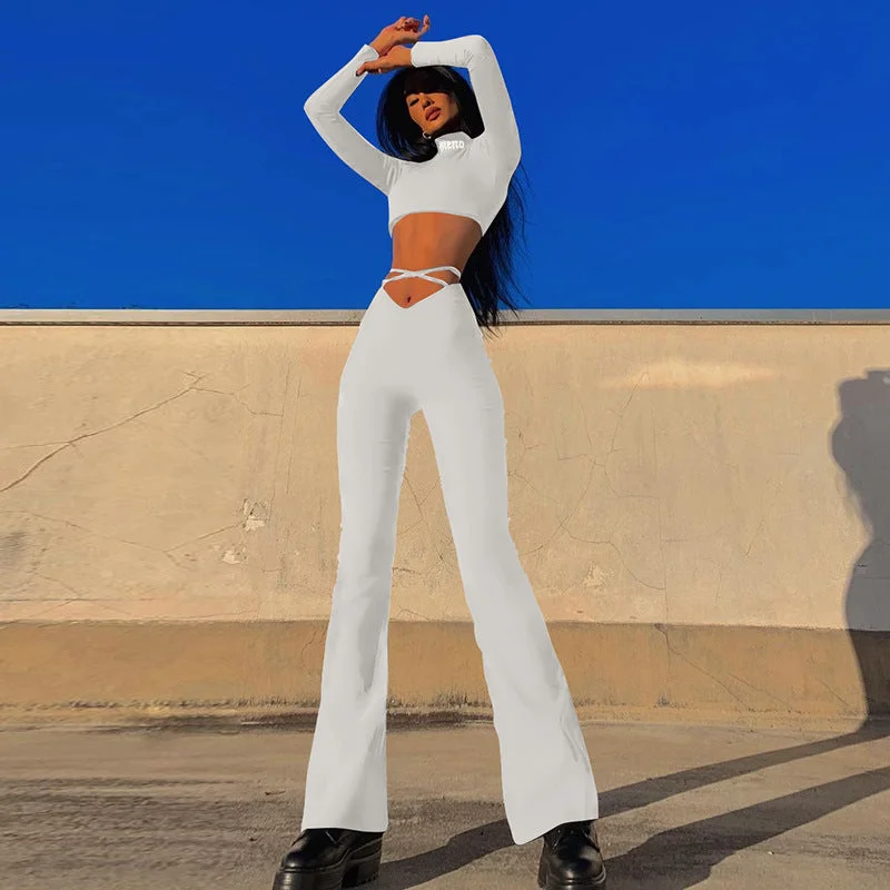 Zingj Summer V-shaped Waist Navel Cross Solid Pants