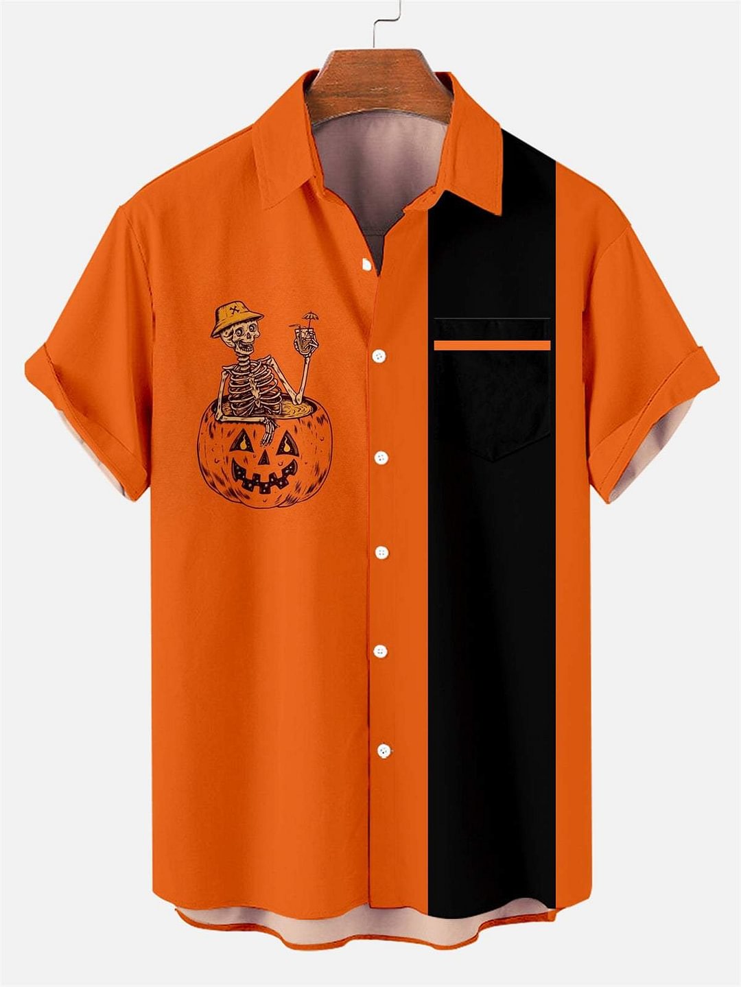 Men's Pumpkin Fun Casual Halloween Short Sleeve Shirt