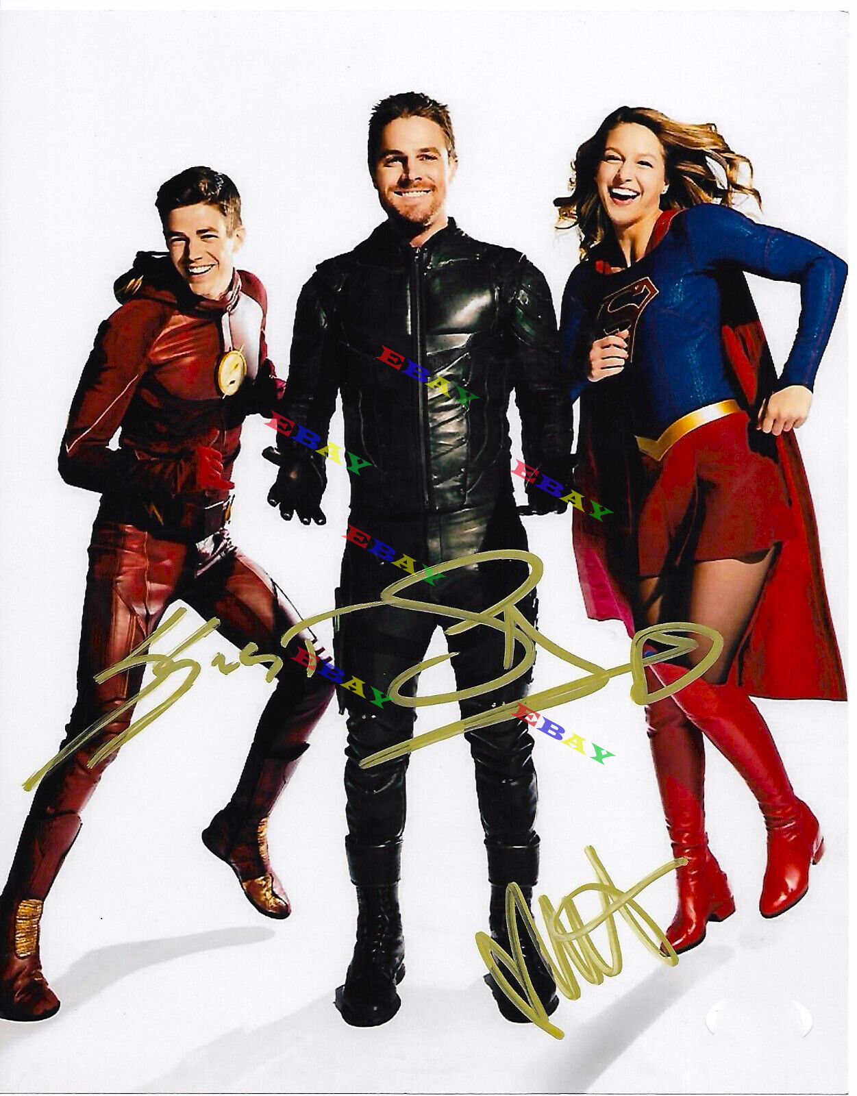 Melissa Benoist Stephen Amell Grant Gustin Autographed Signed 8x10 Photo Poster painting REPRINT