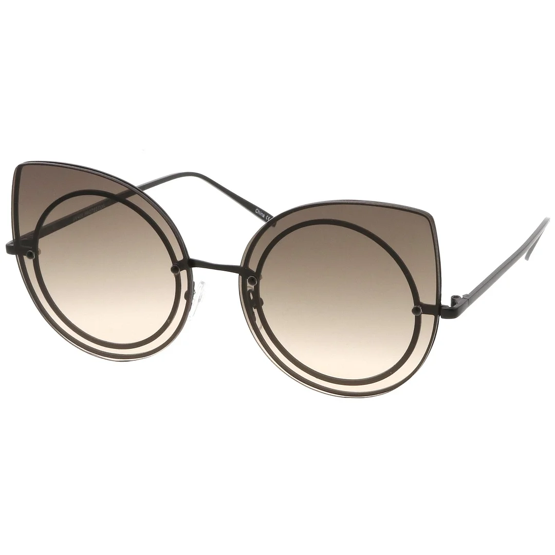 Women's Oversize Rimless Colored Gradient Flat Lens Cat Eye glasses 63mm