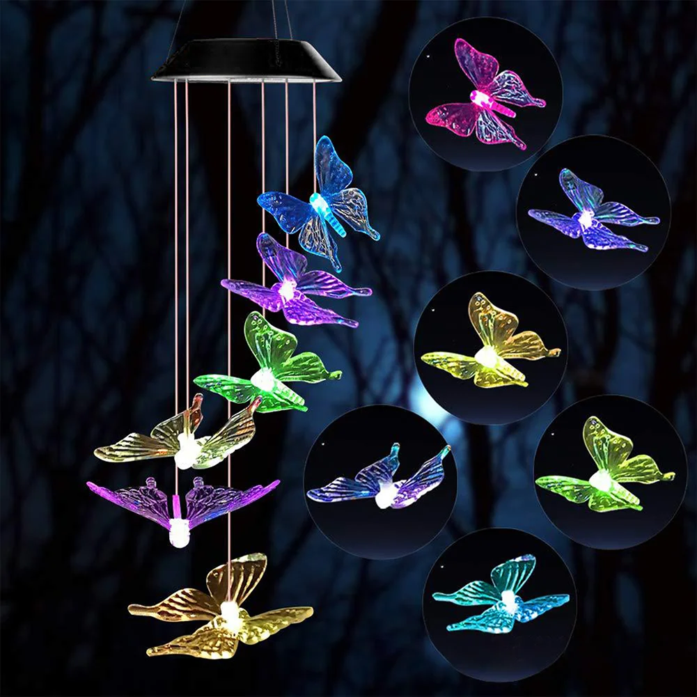LED Solar Wind Chime Butterfly Light Color Changing IP65 Hanging Lamp (C)