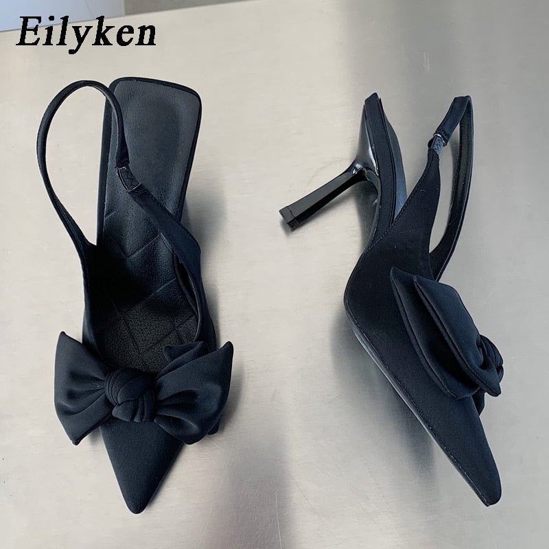 Eilyken Spring Big Butterfly-knot Women Pumps Slingback Sandals Ladies Shallow Pointed Toe Mules Slip On Party High Heel Shoes