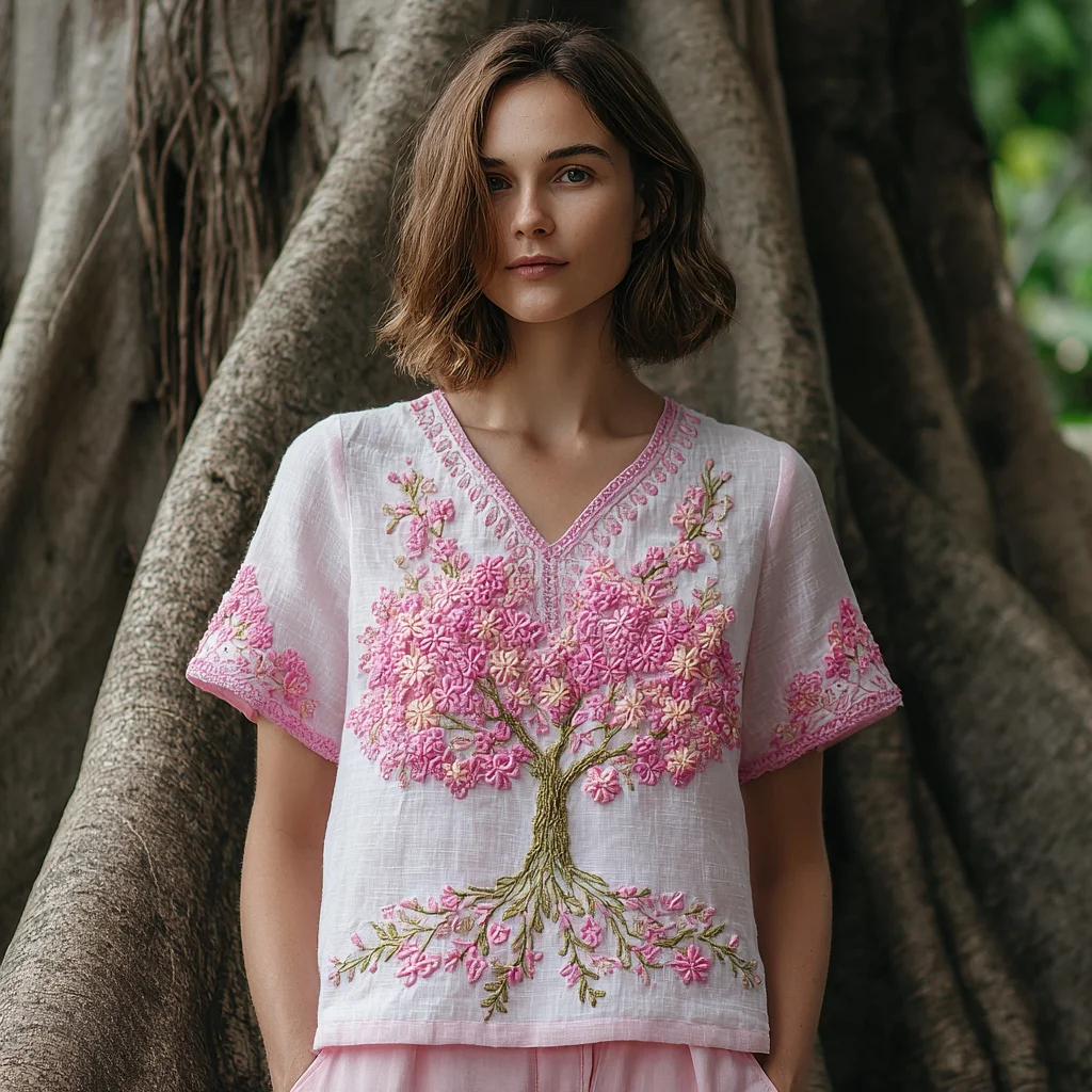 Women's Tree Of Life Breast Cancer Ribbon T-shirt