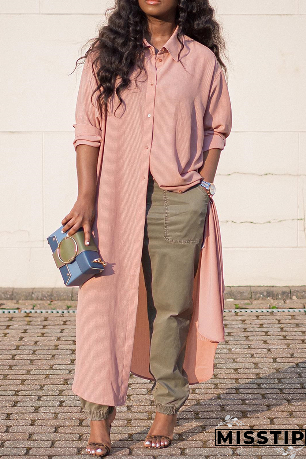 Pink Casual Solid Patchwork Turndown Collar Outerwear