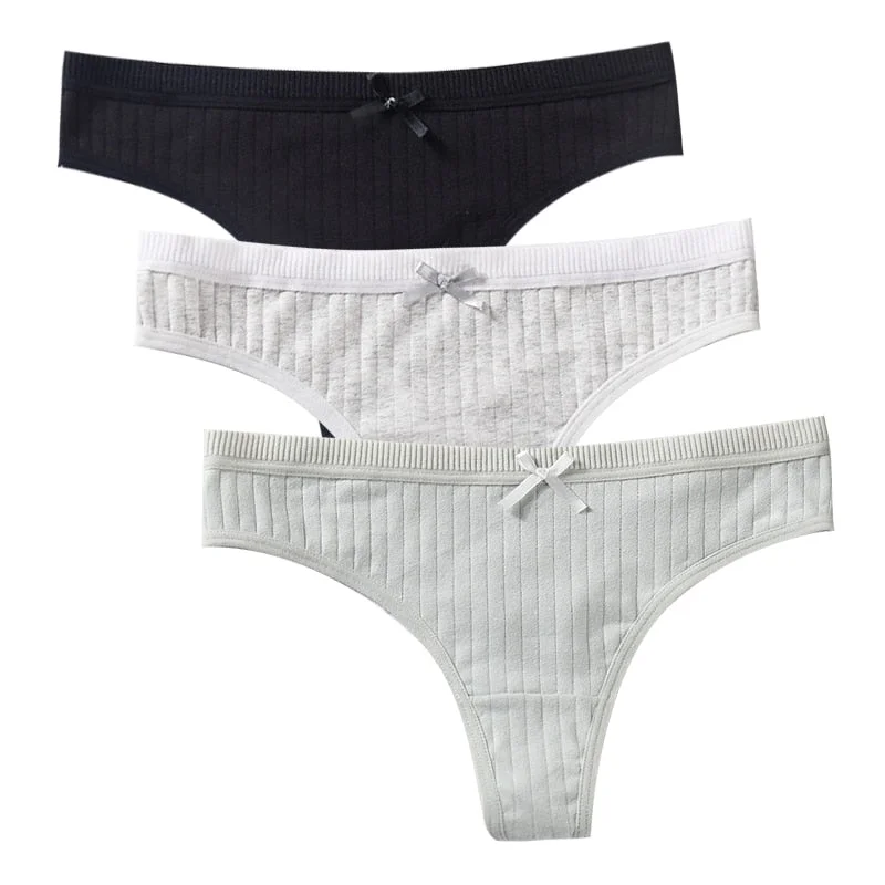 Women's Cotton G-String Thong Sexy Panties For Women String Briefs Underwear Intimate Lingerie Ladies T-Back Low-Rise 3 Pcs/Set