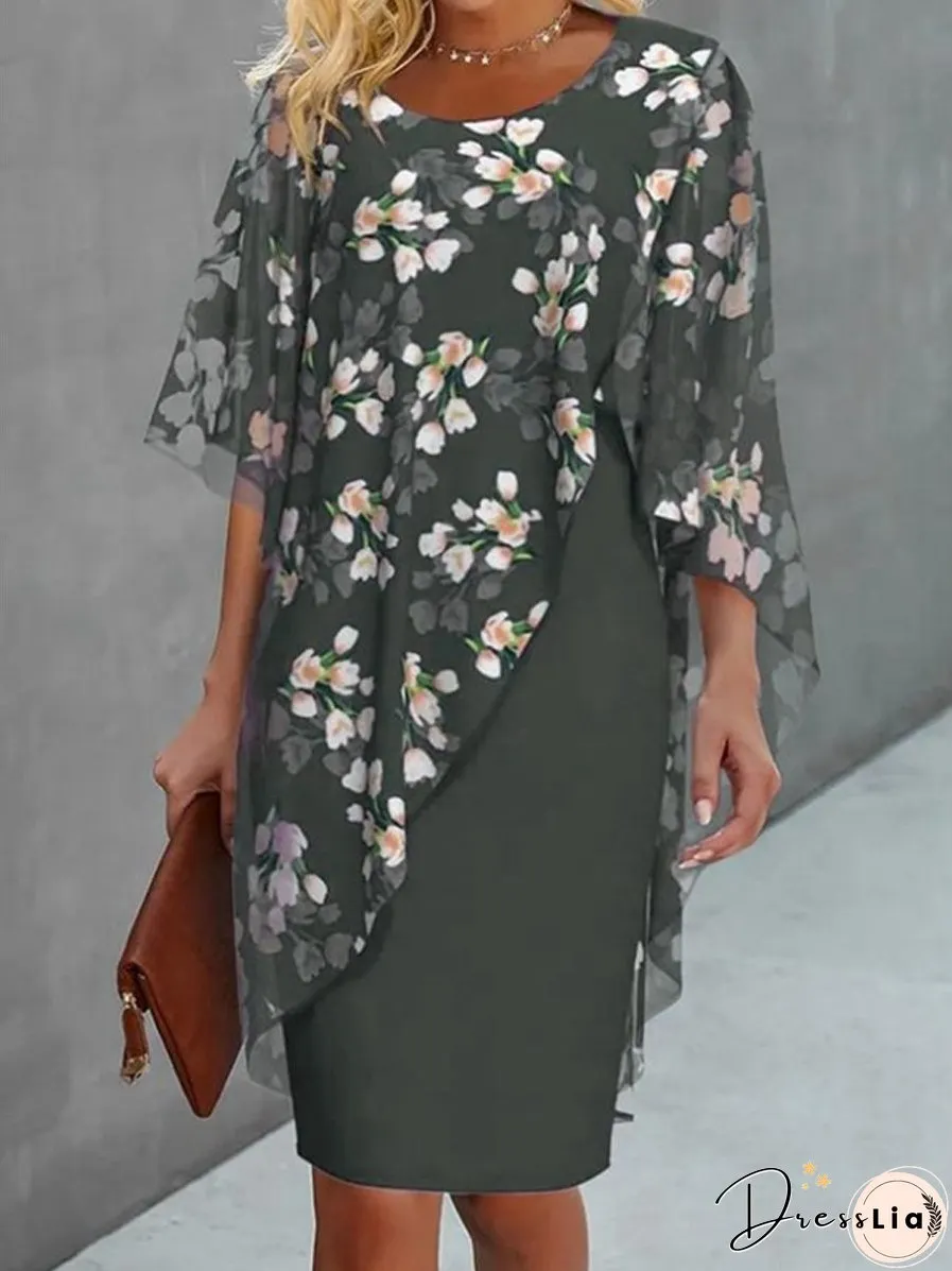Irregular Printed Round Neck Dress