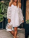 Lace Embroidered Loose Spaghetti-Neck Casual Mini Dress