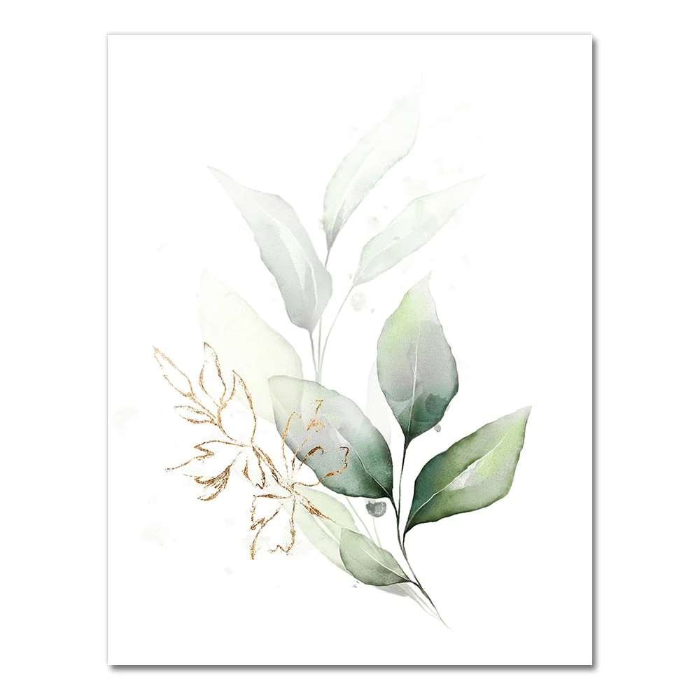 Bohemia Green Leaves Golden Floral Botanical Wall Art Canvas Paintings Poster Print Pictures For Living Room Kitchen Home Decor