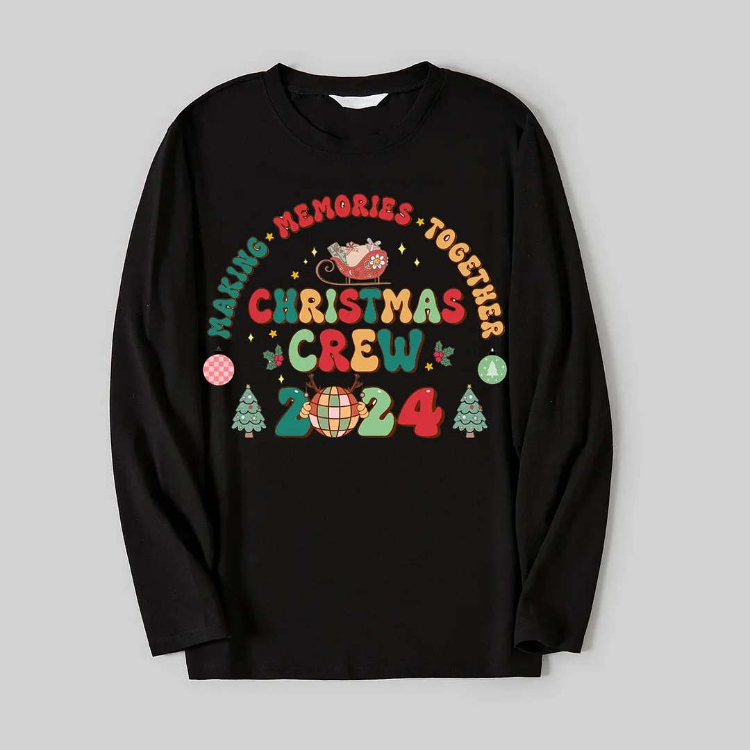 "Making Memories Together Christmas Crew 2024" Print Black Top with Red & Green Plaid Pants Family Matching Pajama