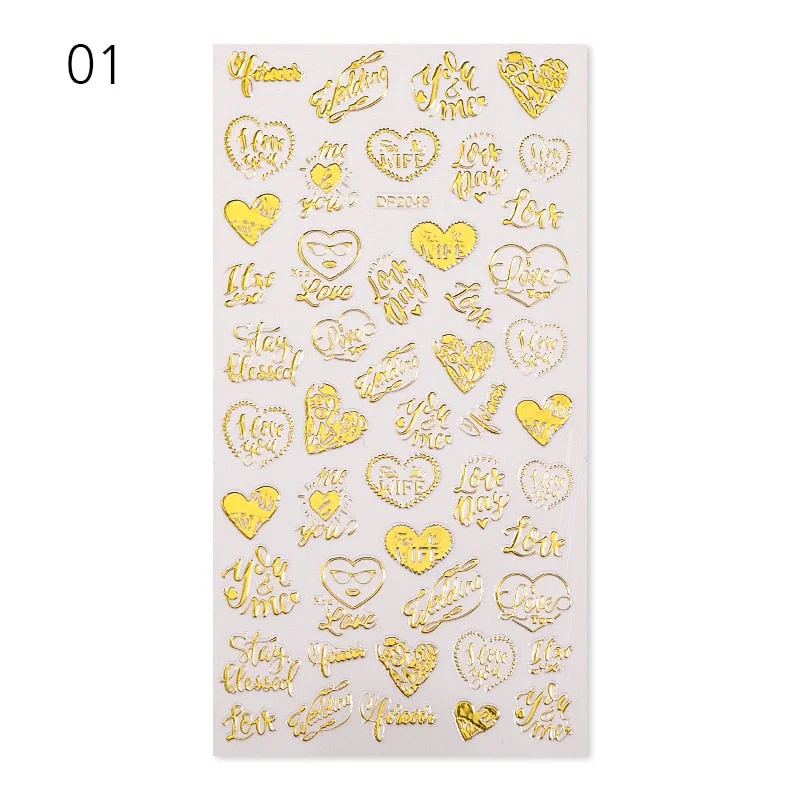 1 Sheet 3D Nail Stars Love Stickers Glitter Shiny Decoration Decal DIY Transfer Adhesive Colorful Nail Tips Tattoo Manicuring