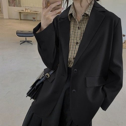 Jackets and Blazers Suit for Women Spring Loose Casual Khaki Black Office Blazer Jacket Female Oversize Women's Office Suit - BlackFridayBuys