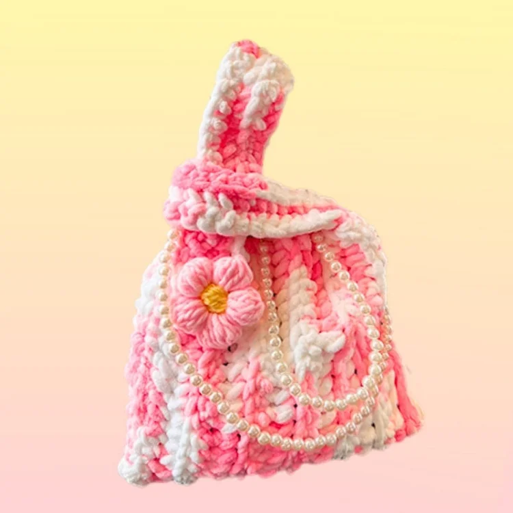 Lulusnow Handmade Pink Pearl Tote Crochet Bag