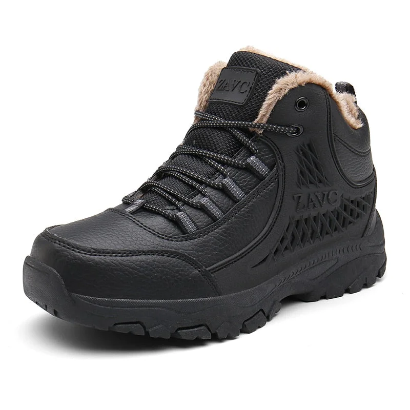 Leather Winter Men Boots Waterproof Warm Fur Snow Boots Men Sneakers Outdoor Work Casual Shoes Military Combat Ankle Boots