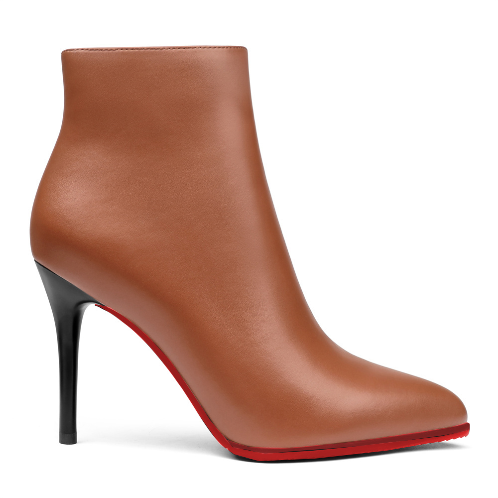 95mm Women's Side Zipper Red Bottoms Ankle Boots Heeled Shoes-MERUMOTE