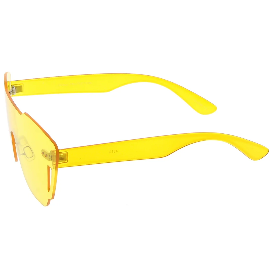 Oversize Rimless Cutout Thick Arms Tinted Mono Lens Shield glasses 73mm