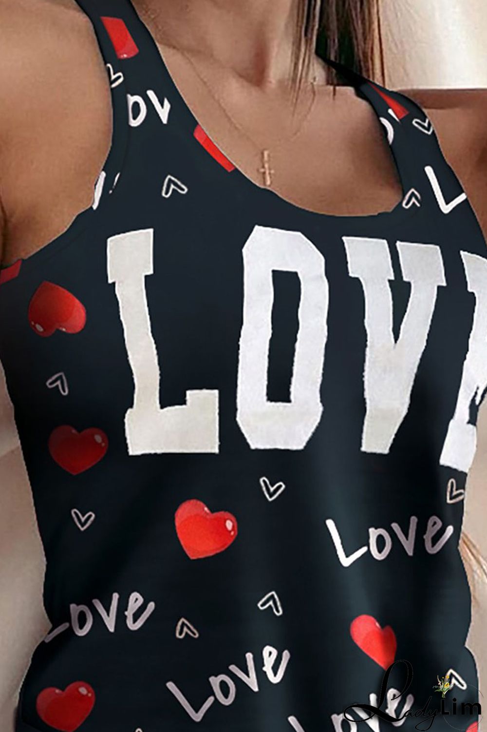 Black Casual Print Split Joint U Neck Sleeveless Two Pieces