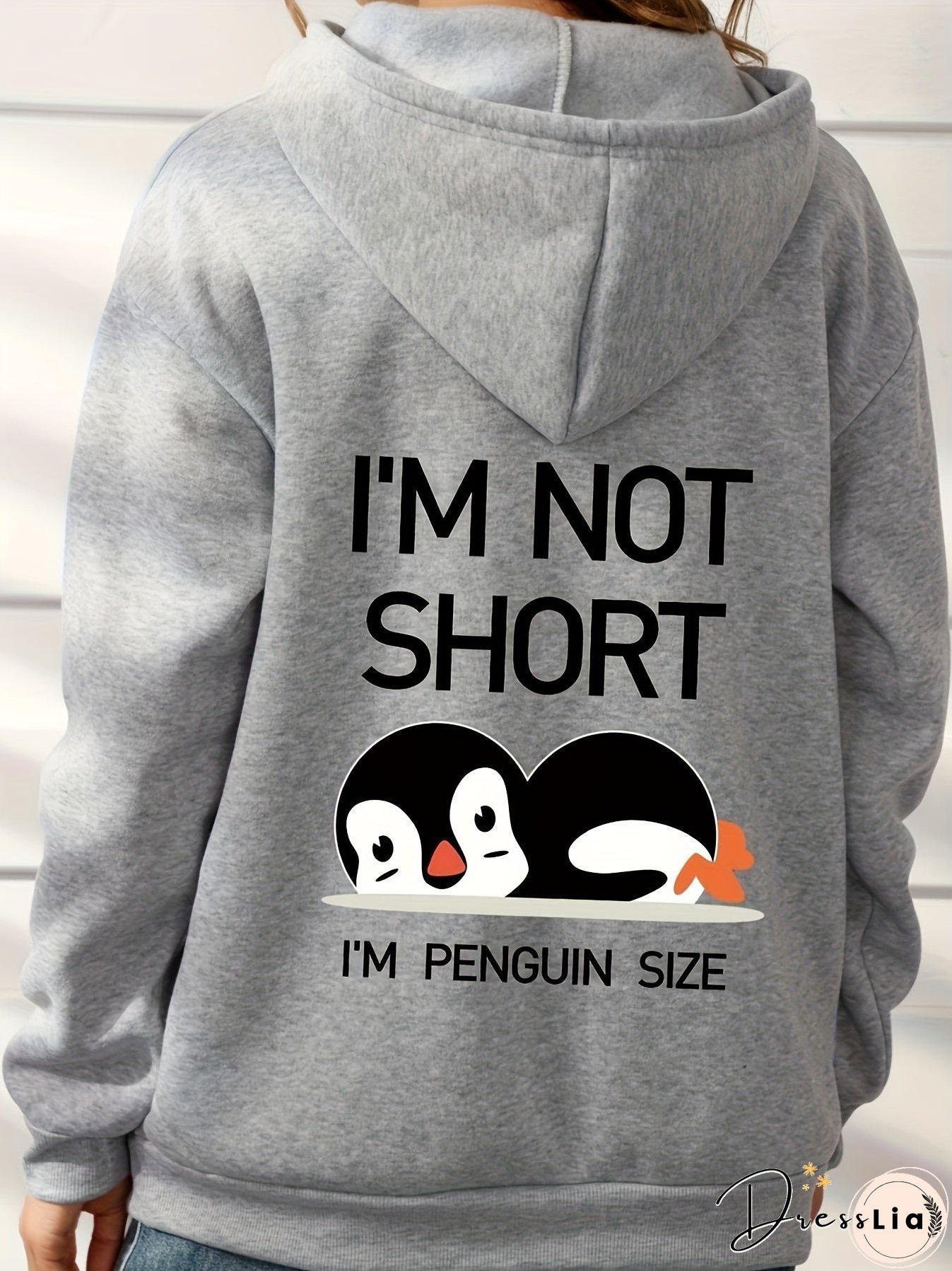 Penguin Graphic Casual Sports Hooded Sweatshirts, Animal Print Drawstring Hoodies With Front Pocket, Women's Sporty Sweatshirts