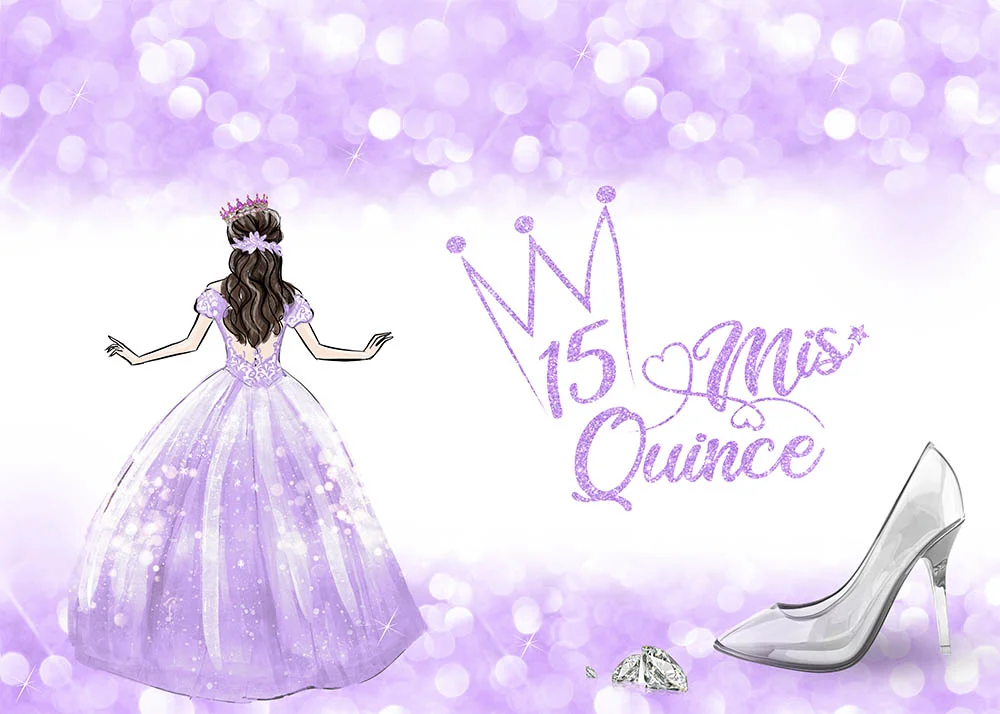 Glitter Purple Princess 15th Mis Quince Birthday Party Backdrop RedBirdParty