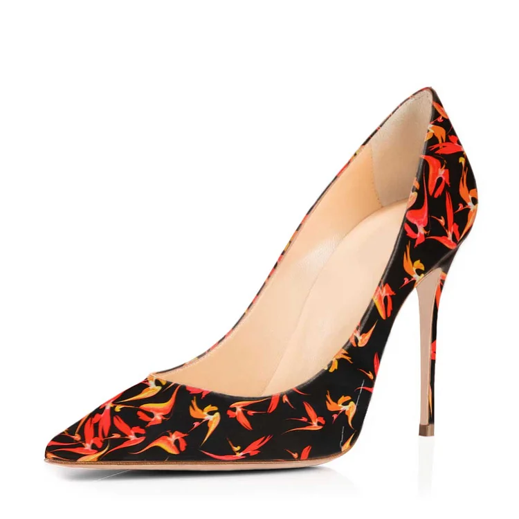 Floral Heels Vegan Suede 4 Inch Stiletto Heels Women's Pumps by FSJ |FSJ Shoes