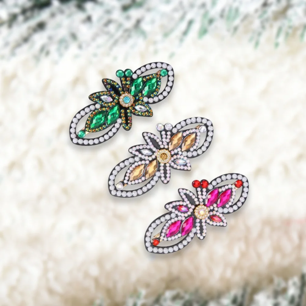 DIY 3Pcs Leaf Flower Diamond Painting Hairpin Diamond Hair Clips Gift for Girls