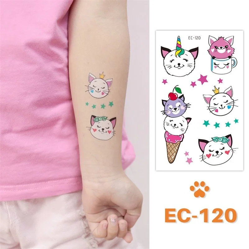 24 kinds Cute Cartoon Tattoo Stickers For Children faux tatouage temporaire Disposable Cat Dog Pets Temporary Waterproof