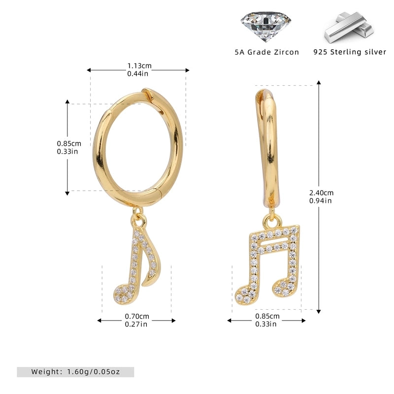 1 Pair 925 Sterling Silver Zircon Notes Drop Earrings