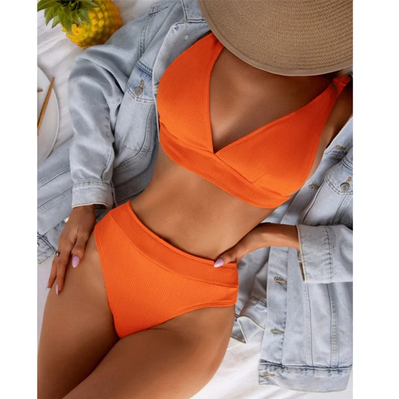 Push Up Bath Suits Rib Swimsuit Sexy Bikinis Swimwear Women Summer Bikini Set Solid Color Beachwear Micro Thong Beach Biquini