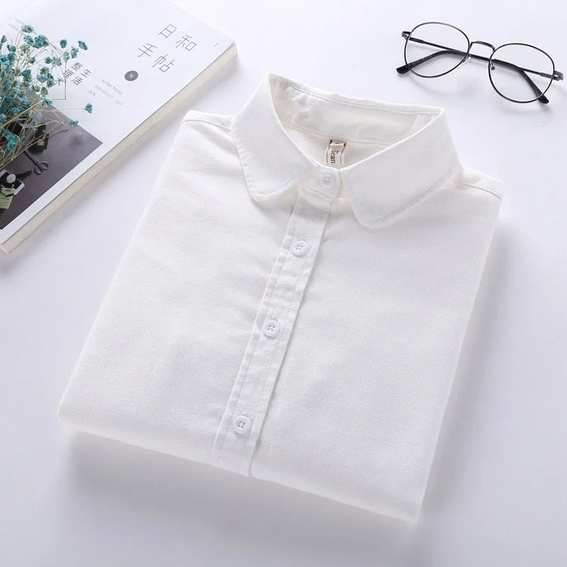 Brand Women Blouse Shirts 2021 New Spring Style White Long Sleeve Blouses Women Casual Solid Colors Oxford Shirts Plus Size Tops