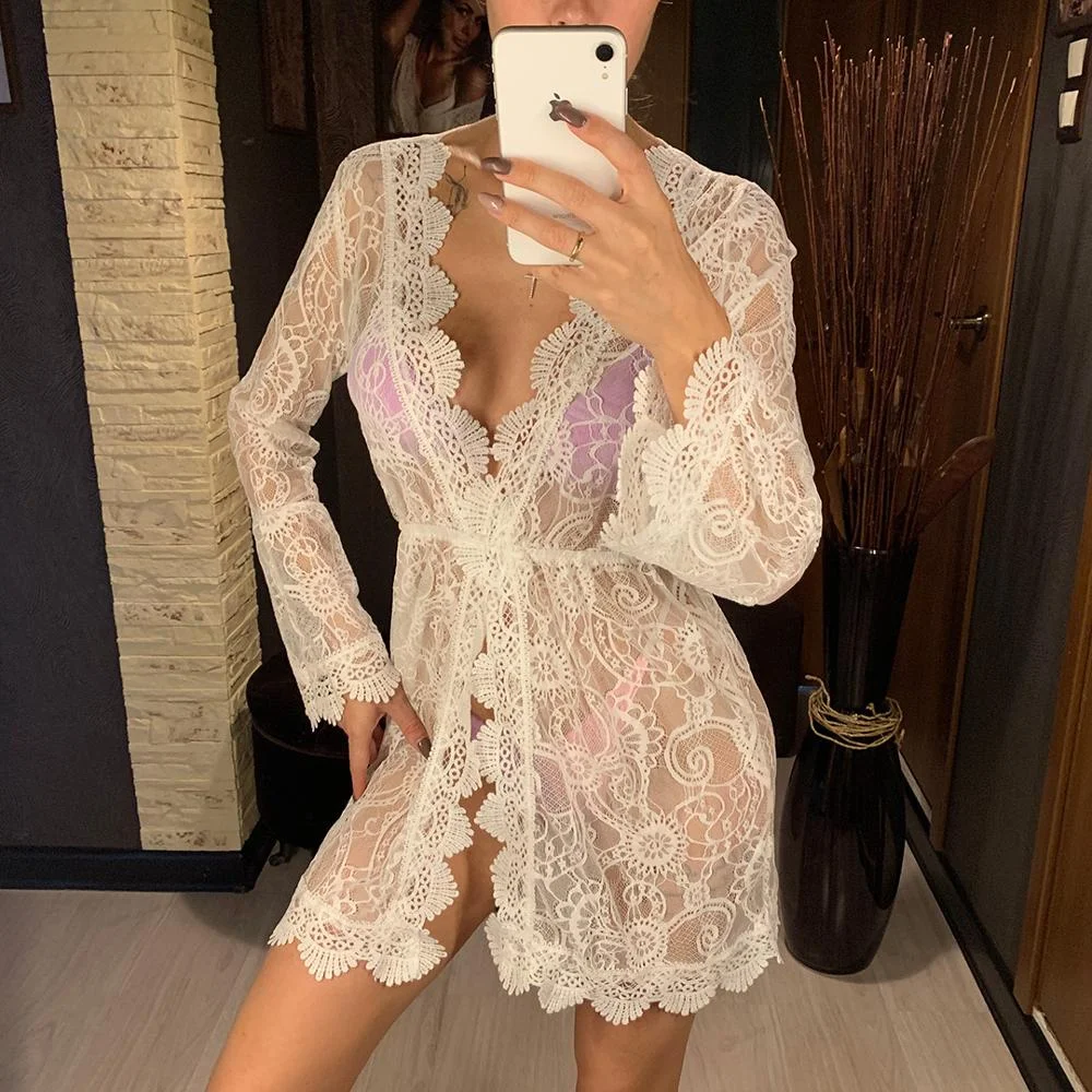 Women Sexy White Lace Crochet Tunic Beach Dress Bikini Cover Up Swimsuit Swimwear Cover-ups Beach Wear Beachwear Female