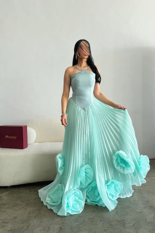 Mint Green Pleated Stunning Strapless Prom Dress | ZT0624