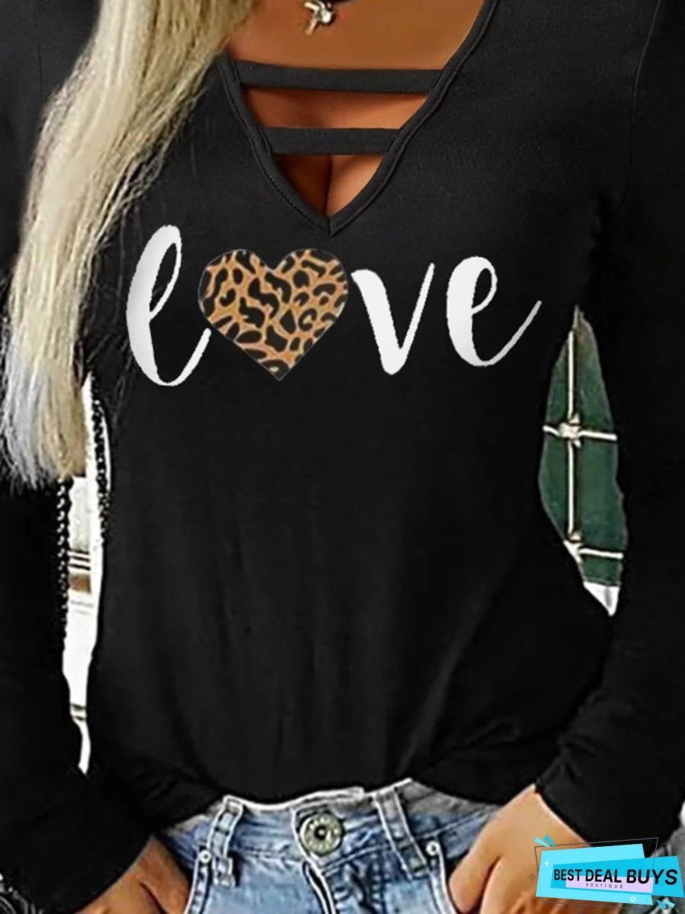 Black Letter Printed Long Sleeve Cutout Sexy Casual Party Top