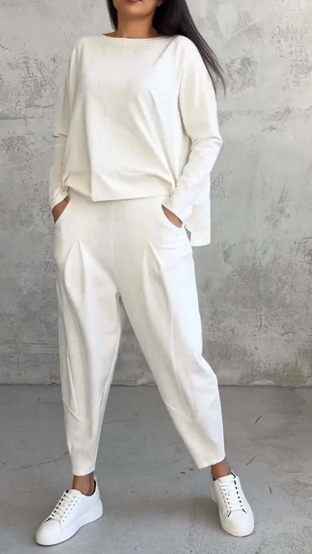 Uveng Uveng New Women's Pure Color Round-Neck Long-Sleeved Suit Women's Pocket Trousers Trousers Women