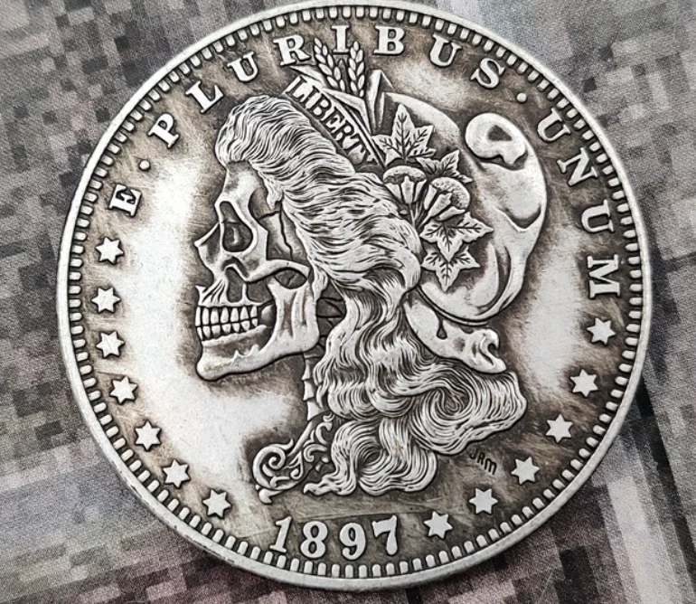 1897 Hobo Morgan Liberty Eagle Skeleton Coin