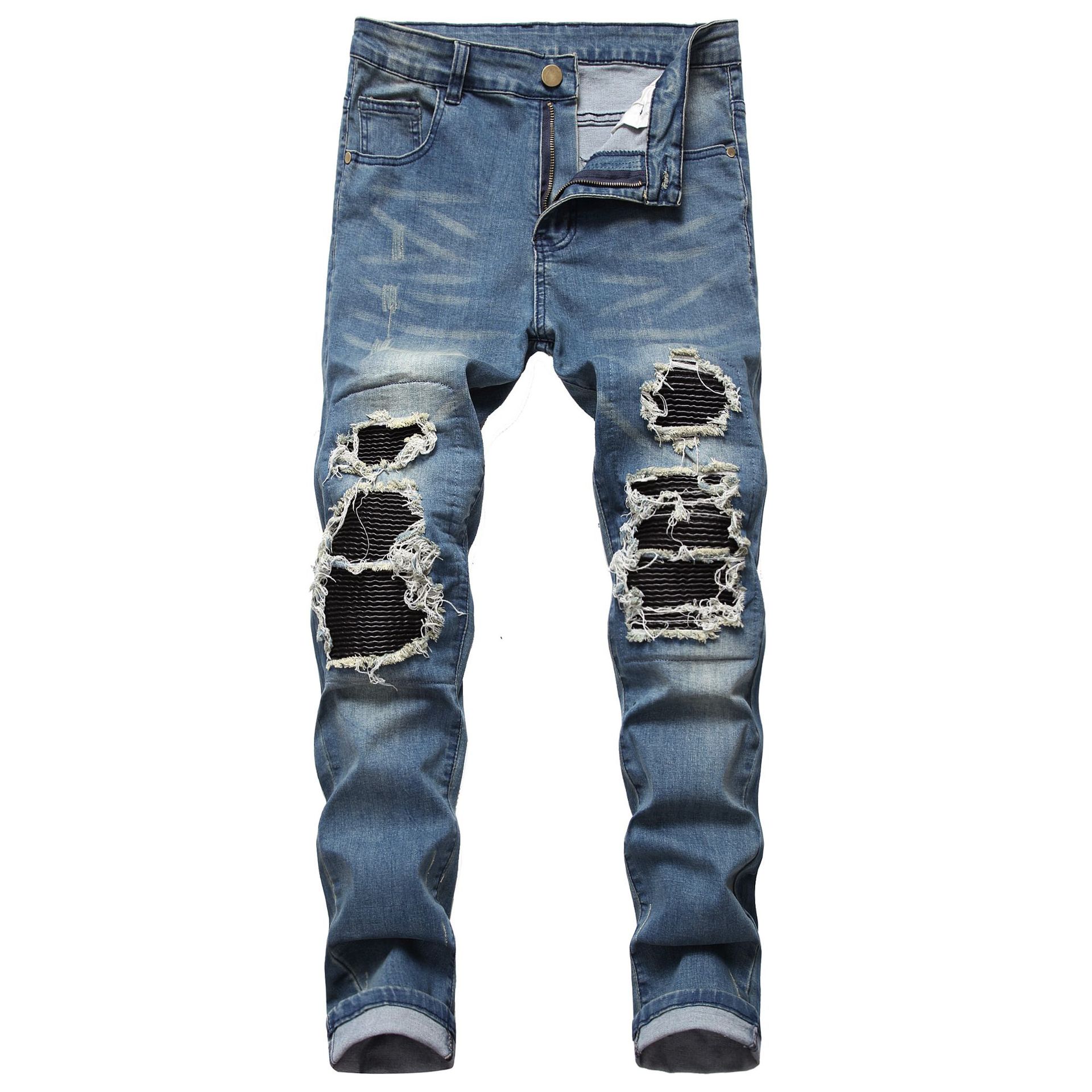 Wlmerlist Jeans for Men High Street with Holes and Black Peaks Slim Fit Jeans and Mens Trousers