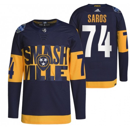 Men's Nashville Predators #74 Juuse Saros 2022 Navy Stadium Series  Player Stitched Jersey