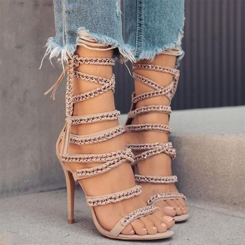 Sexy open toe strappy stiletto heels summer fashion high heels for party