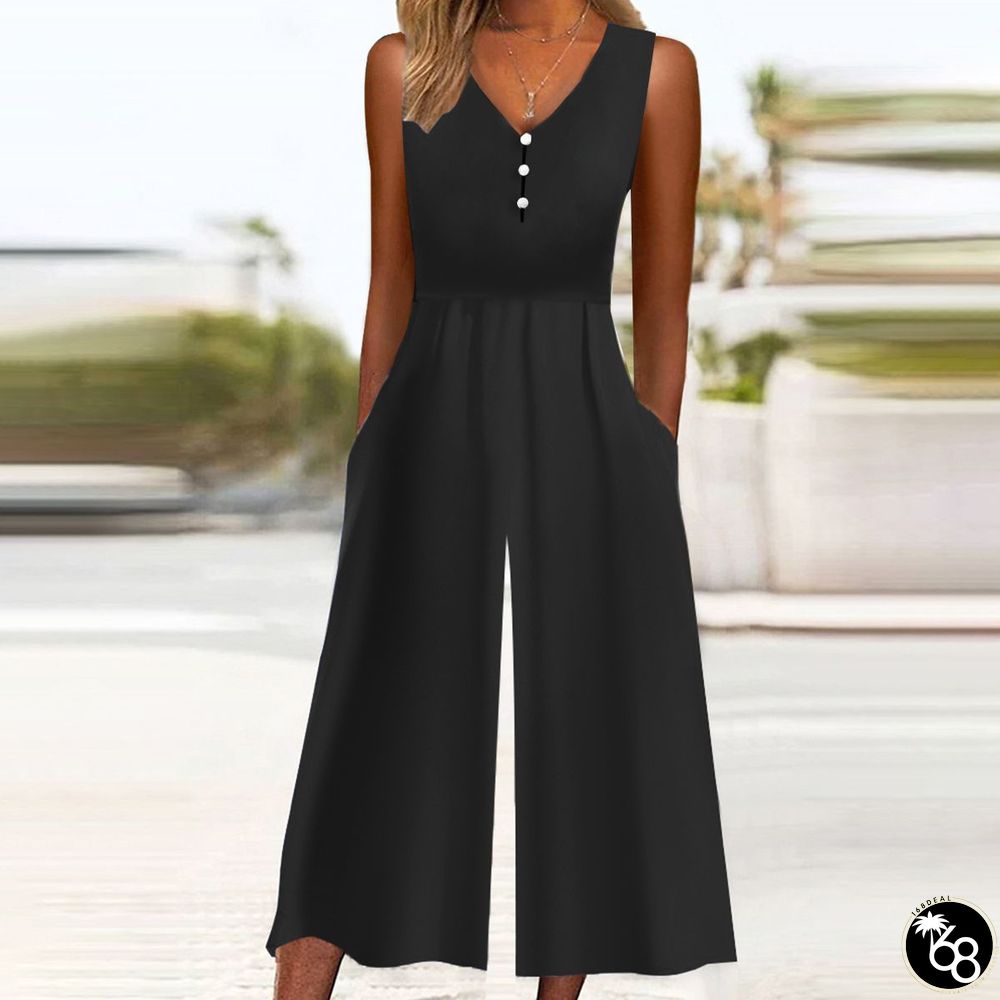 Cool Black Plain Sleeveless Jumpsuit | 168DEAL