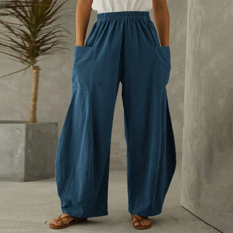 Loose Casual Pocket Solid Pants