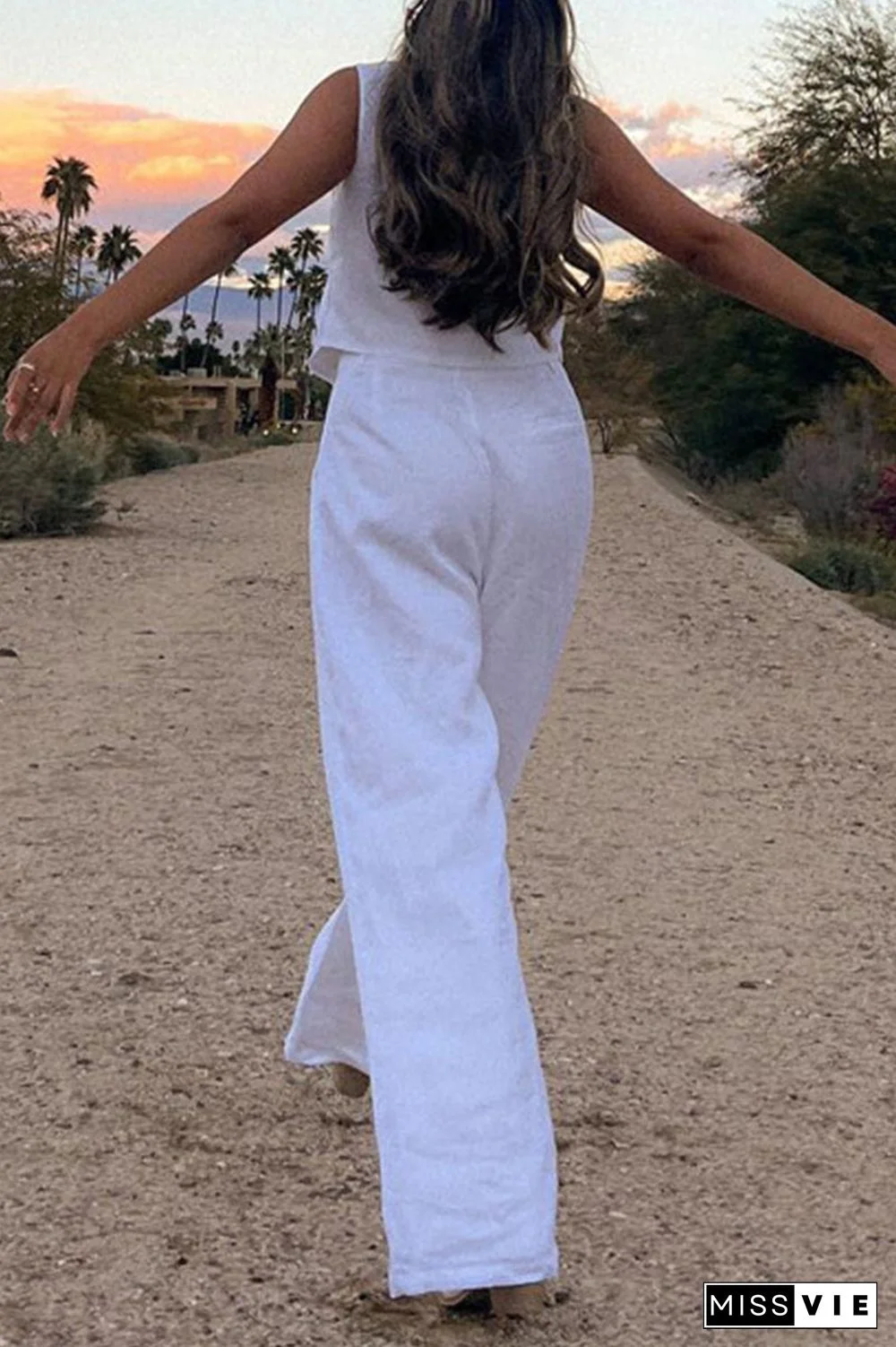 Casual Simplicity Solid Buckle V Neck Sleeveless Two Pieces