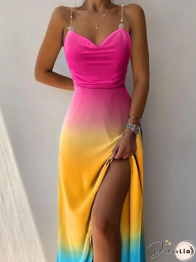 Women's Dresses Tie-Dye Sling Sleeveless Slit Dress