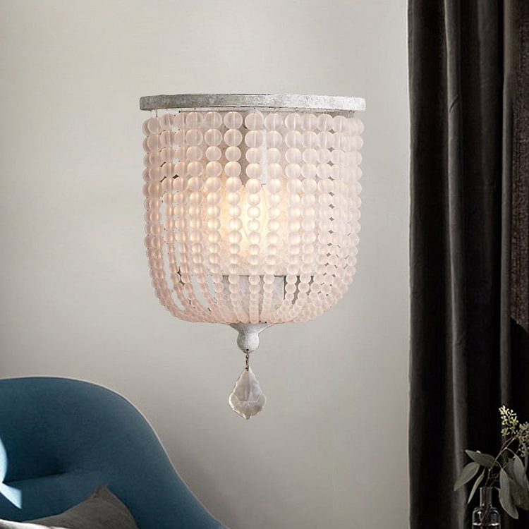 White/Grey 1 Light Wall Mount Light Minimalism Crystal Half-Basket Sconce Light Fixture