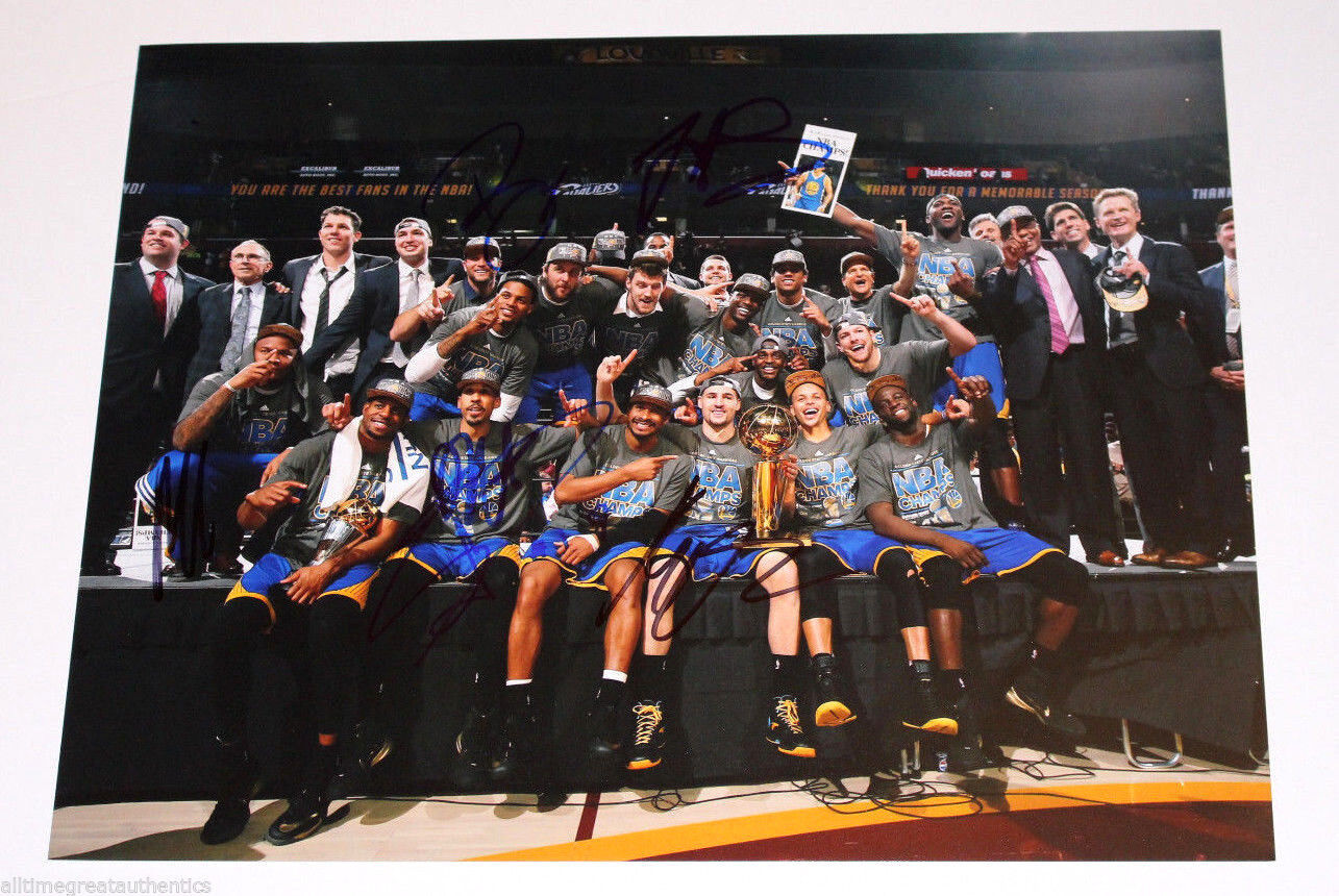 GOLDEN STATE WARRIORS 2015 NBA CHAMPIONS TEAM SIGNED TROPHY 11X14 Photo Poster painting COA X6